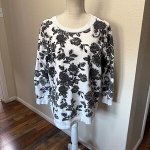 Woman Within Black Floral Sweatshirt - Size Medium